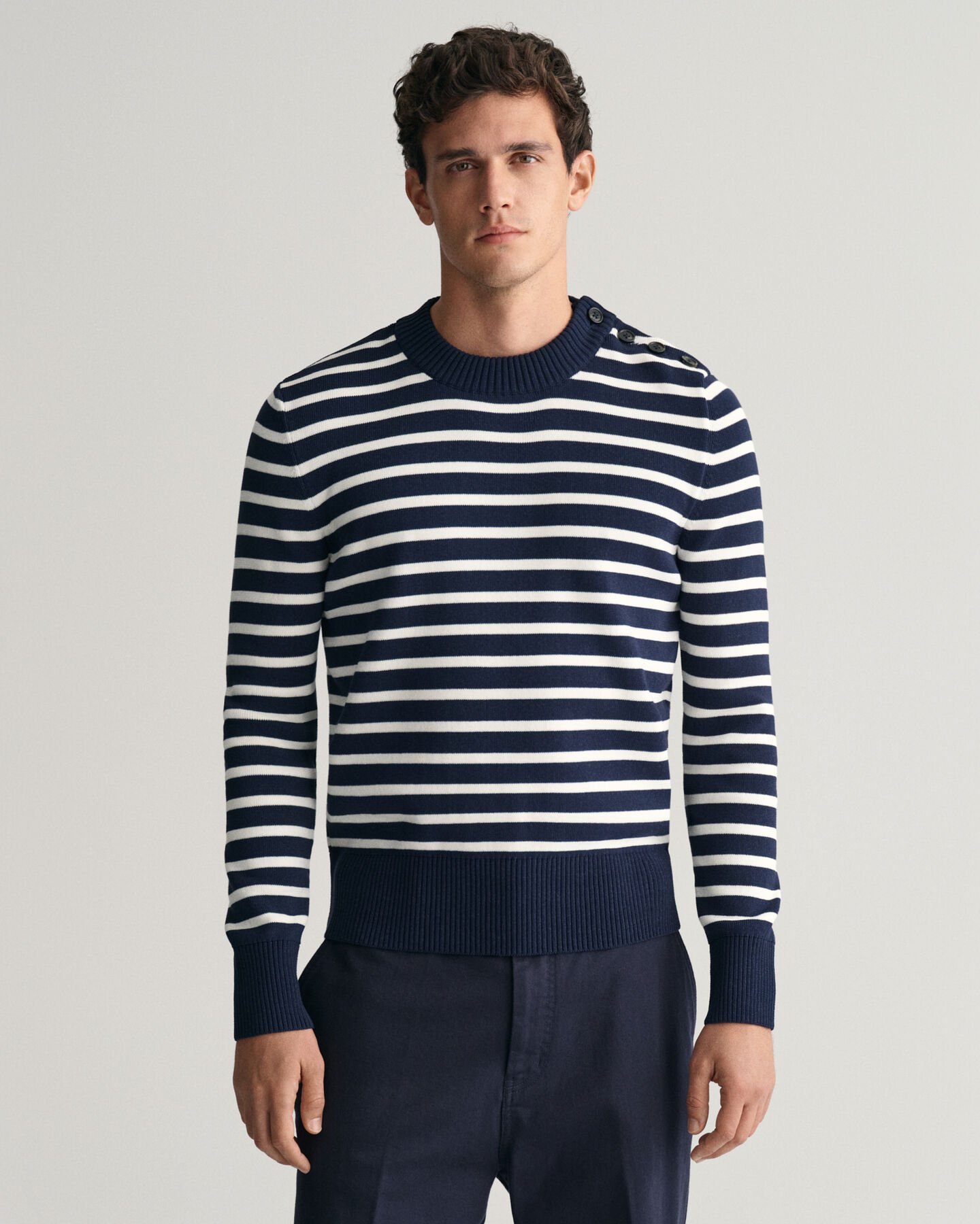 Jersey de algodón con cuello redondo Breton Striped Shiny