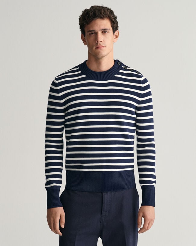 Jersey de algodón con cuello redondo Breton Striped Shiny