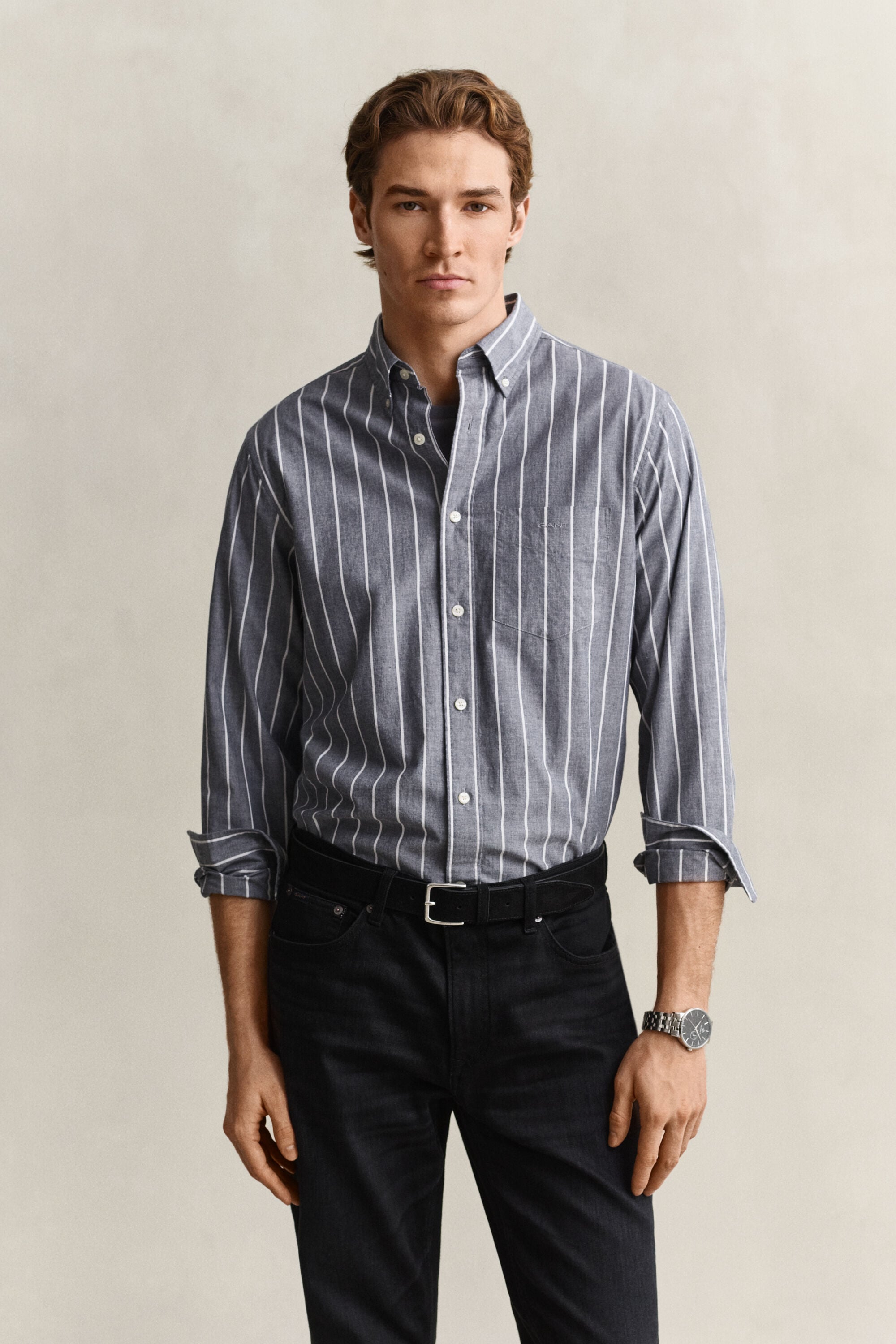 Camisa de popelina jaspeada a rayas