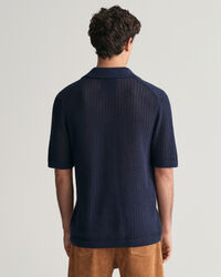 Jersey tipo polo de manga corta en mezcla de lino acanalado
