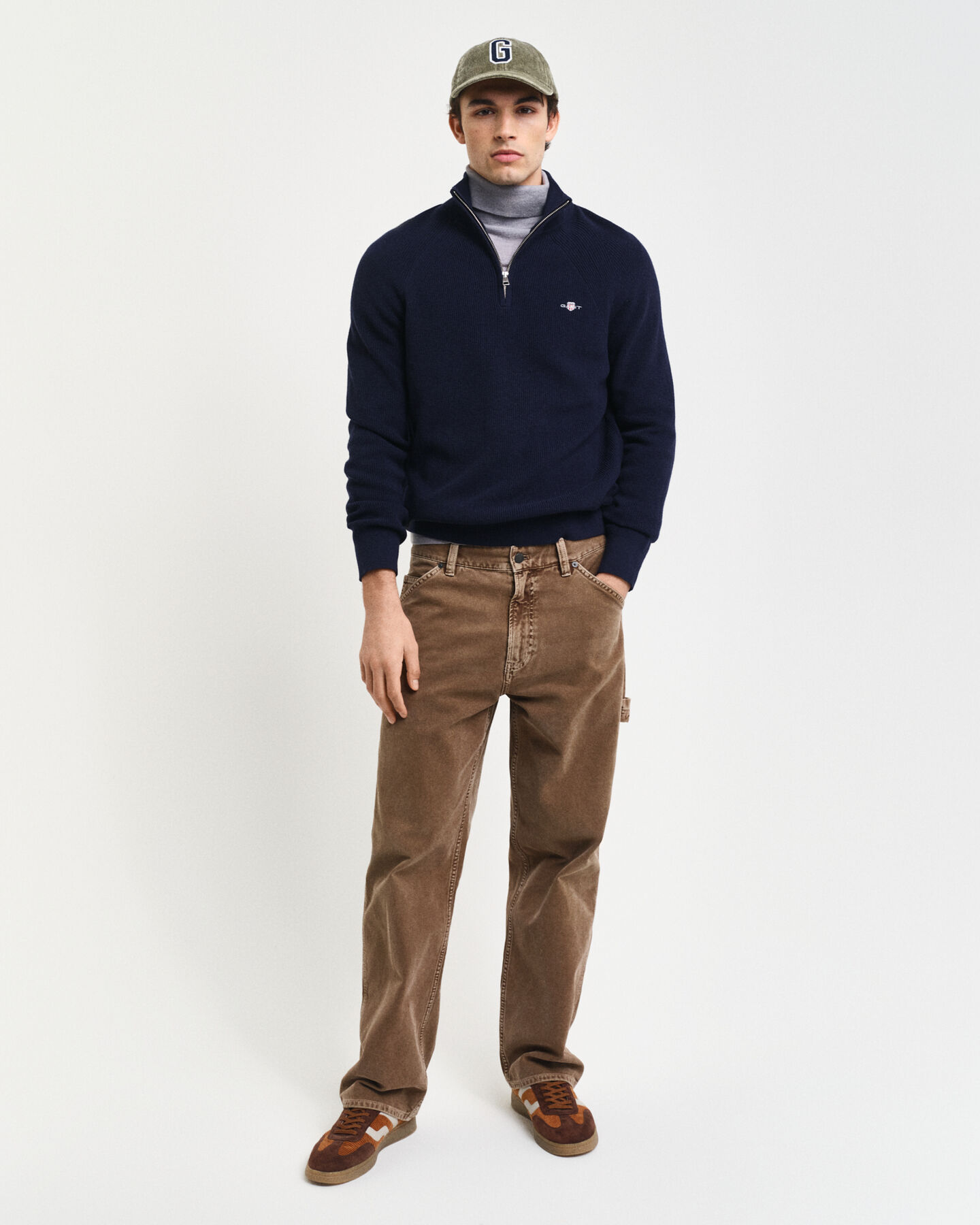 Jersey acanalado de lana y algod&oacute;n con media cremallera