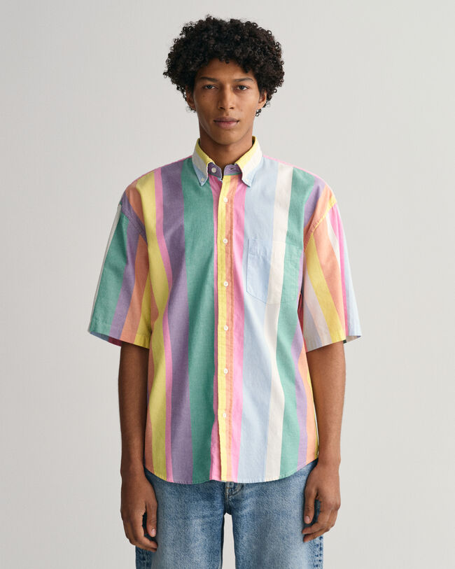 Camisa Oxford Relaxed Fit con rayas multicolor de manga corta