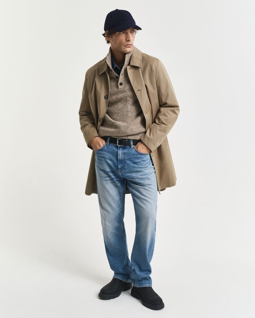 Jersey con media botonadura en mezcla de lana con nepps