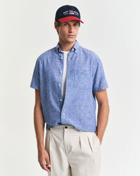 Camisa Regular Fit de manga corta en algodón y lino