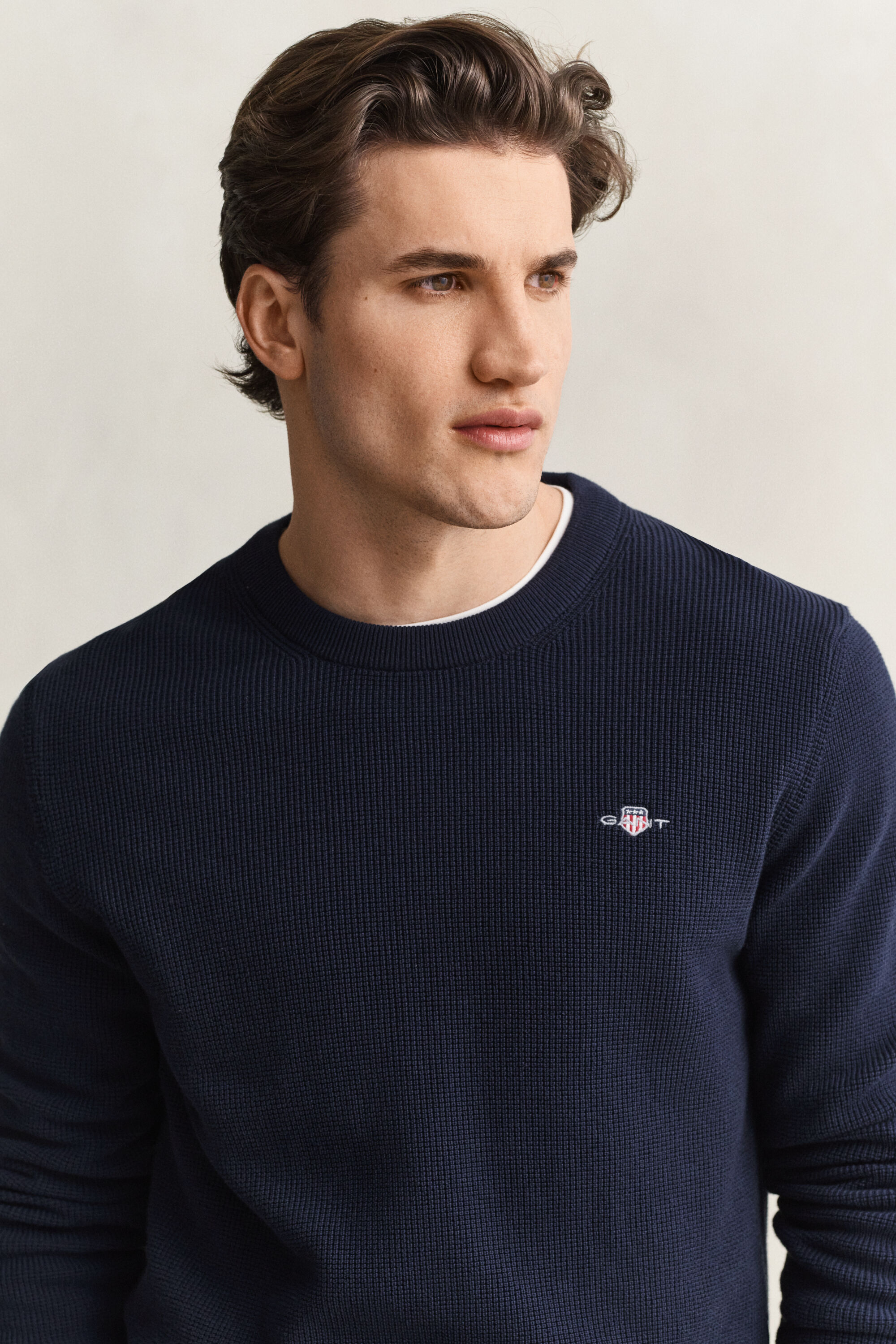 Jersey de algodón con cuello redondo Textured