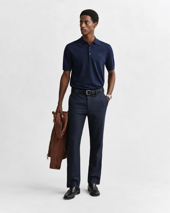 Jersey tipo polo de manga corta de lana merino extrafina