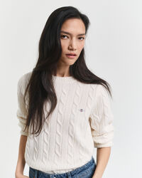 Jersey de cuello redondo y punto de ochos en lana de oveja