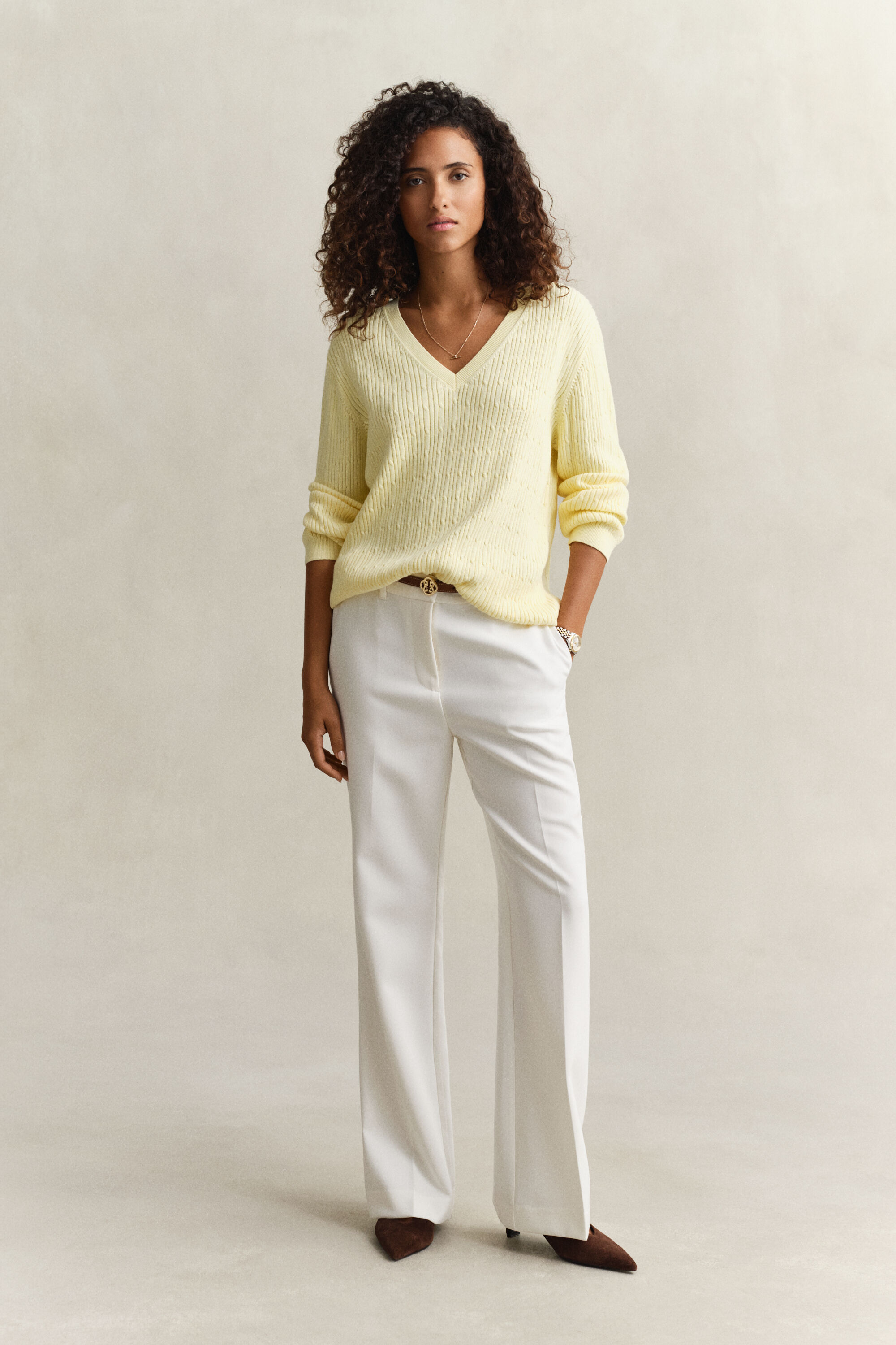 Jersey de cuello de pico en punto de ochos