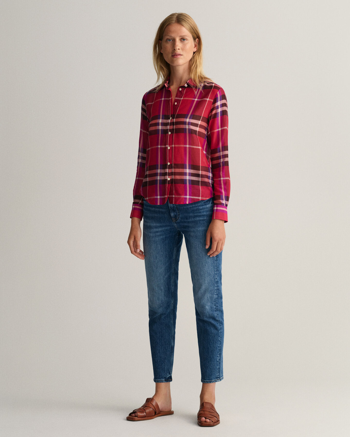 Camisa Regular Fit de seda a cuadros