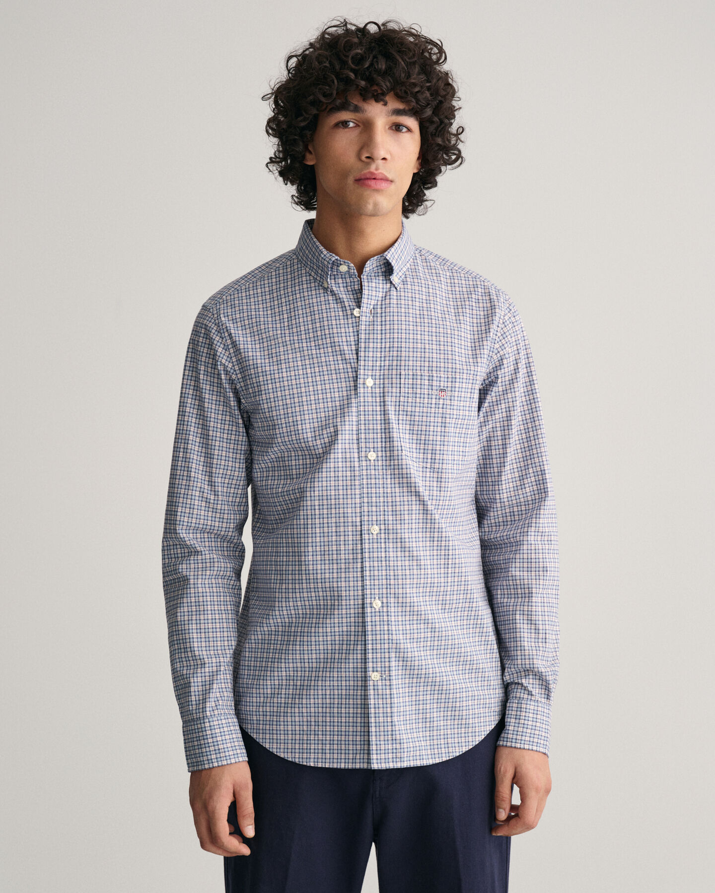 Camisa Regular Fit de popelina con microestampado de cuadros