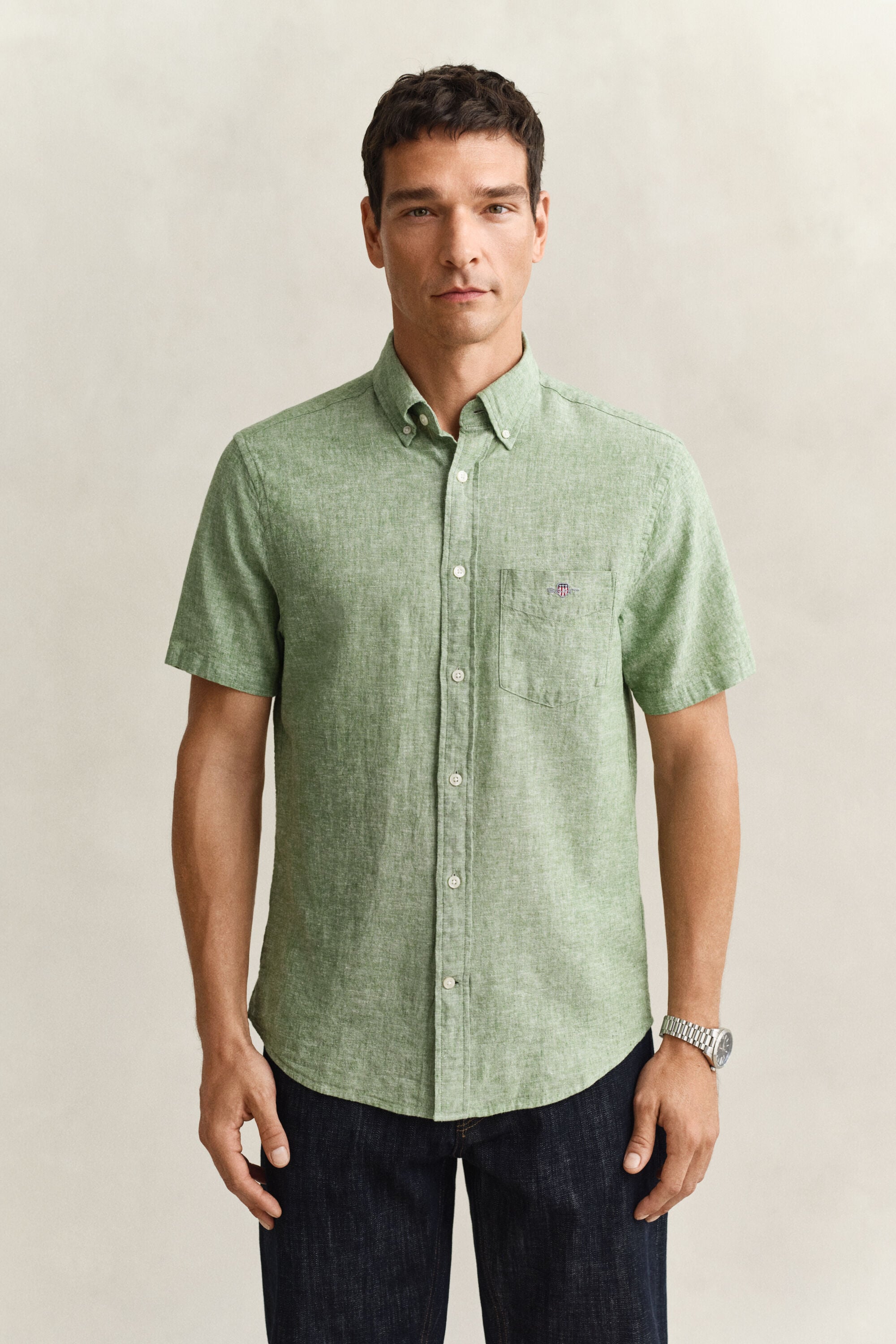 Camisa de manga corta en mezcla de lino