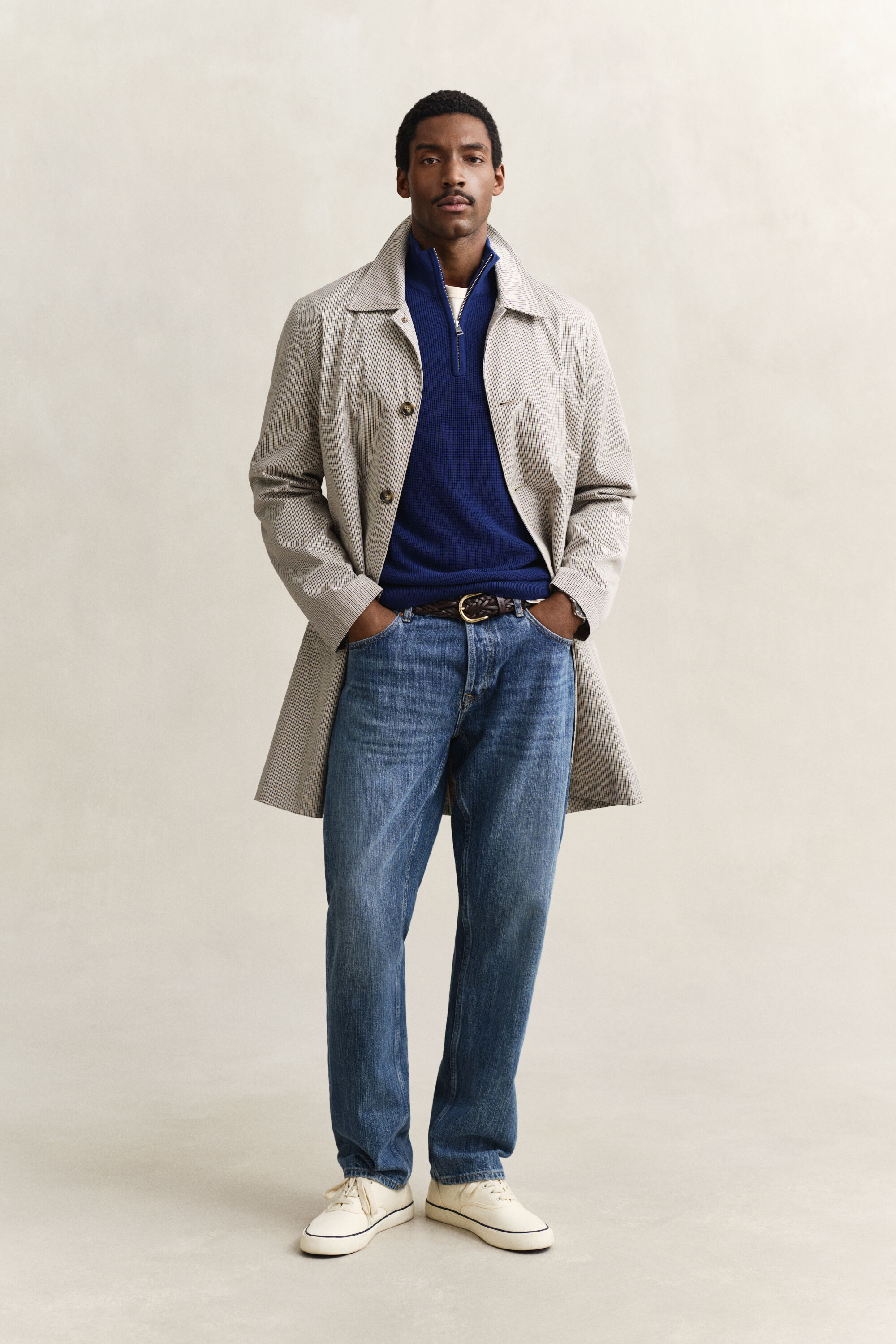 Jersey de algodón con media cremallera y textura