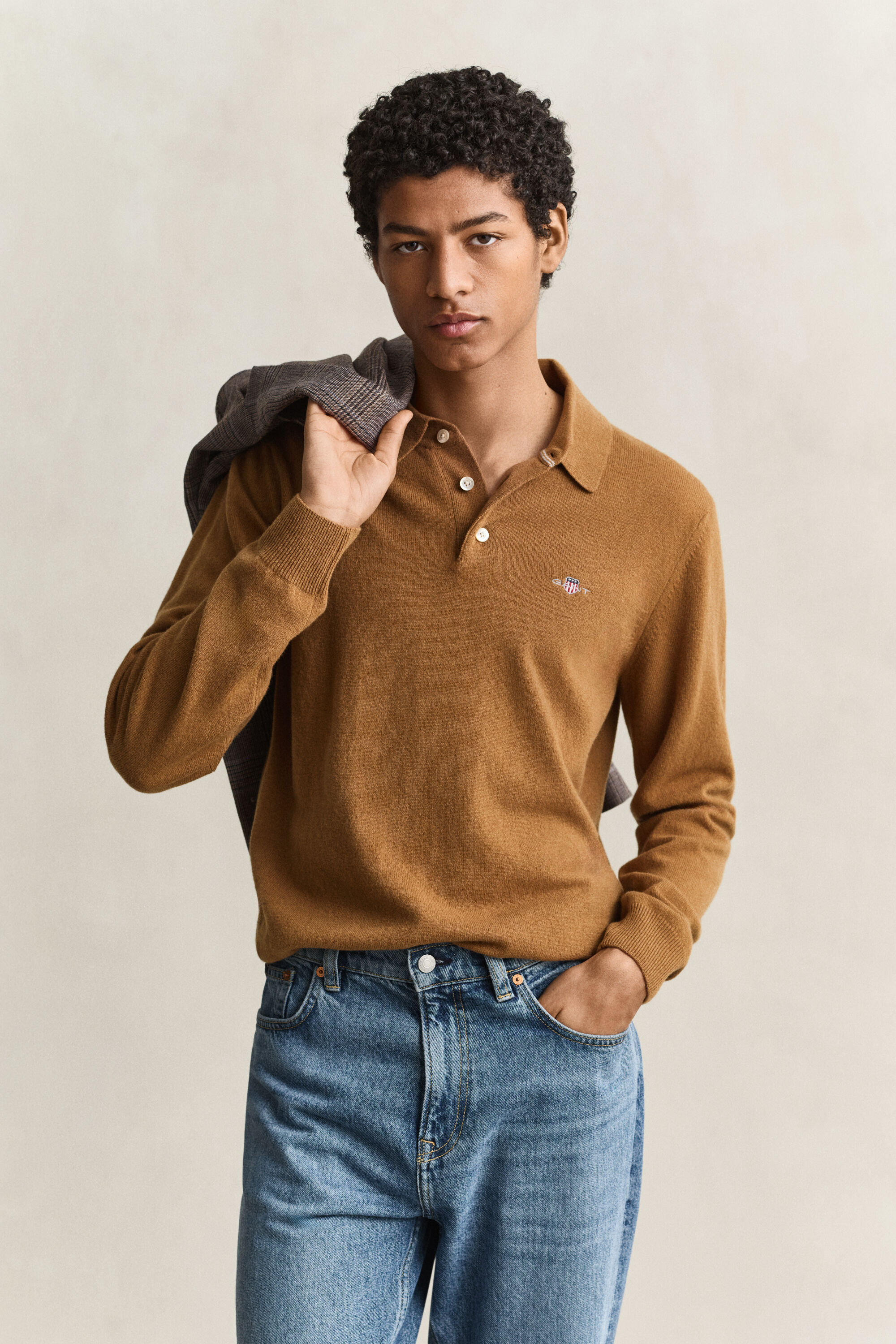 Jersey tipo polo de lana de oveja muy fina