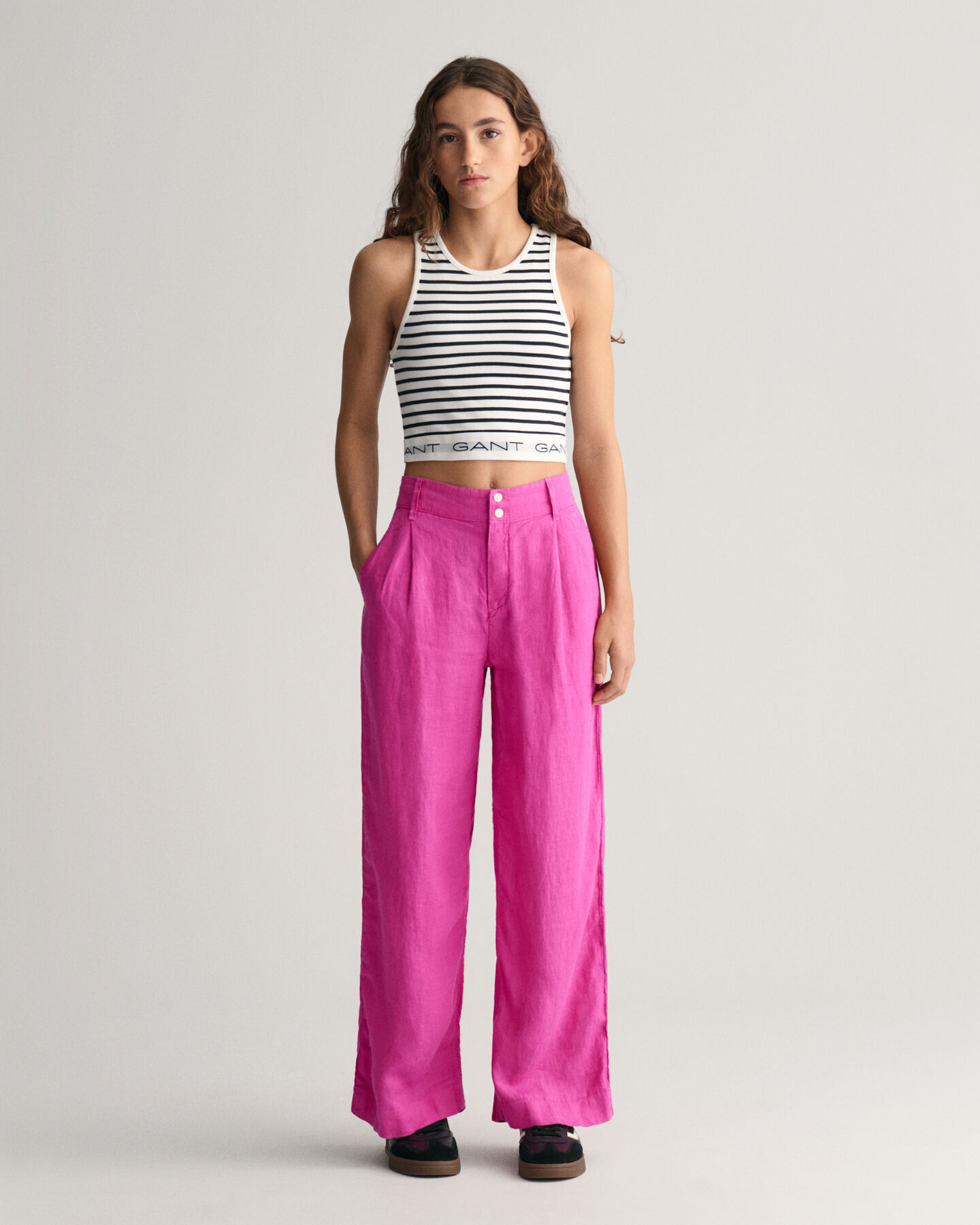 Pantalones de pinzas en lino con pernera ancha Teen Girls