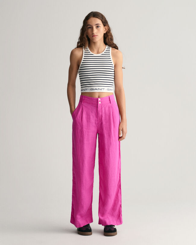 Pantalones de pinzas en lino con pernera ancha Teen Girls