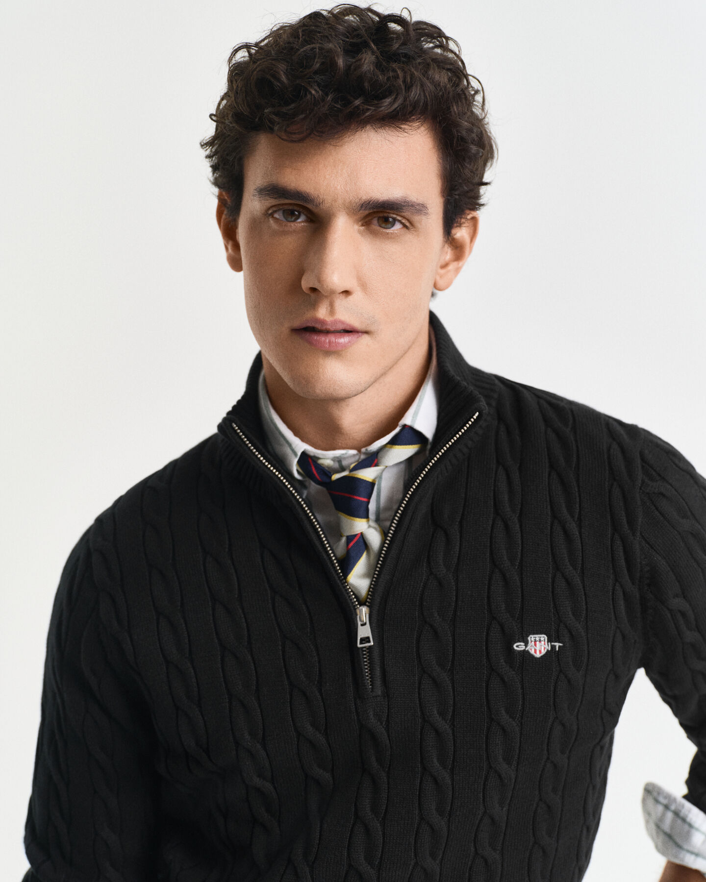 Jersey de punto de ochos con media cremallera en algodón