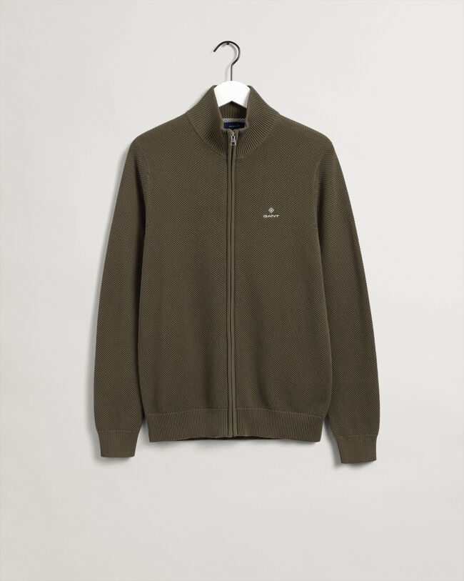 C&aacute;rdigan de piqu&eacute; de algod&oacute;n con media cremallera