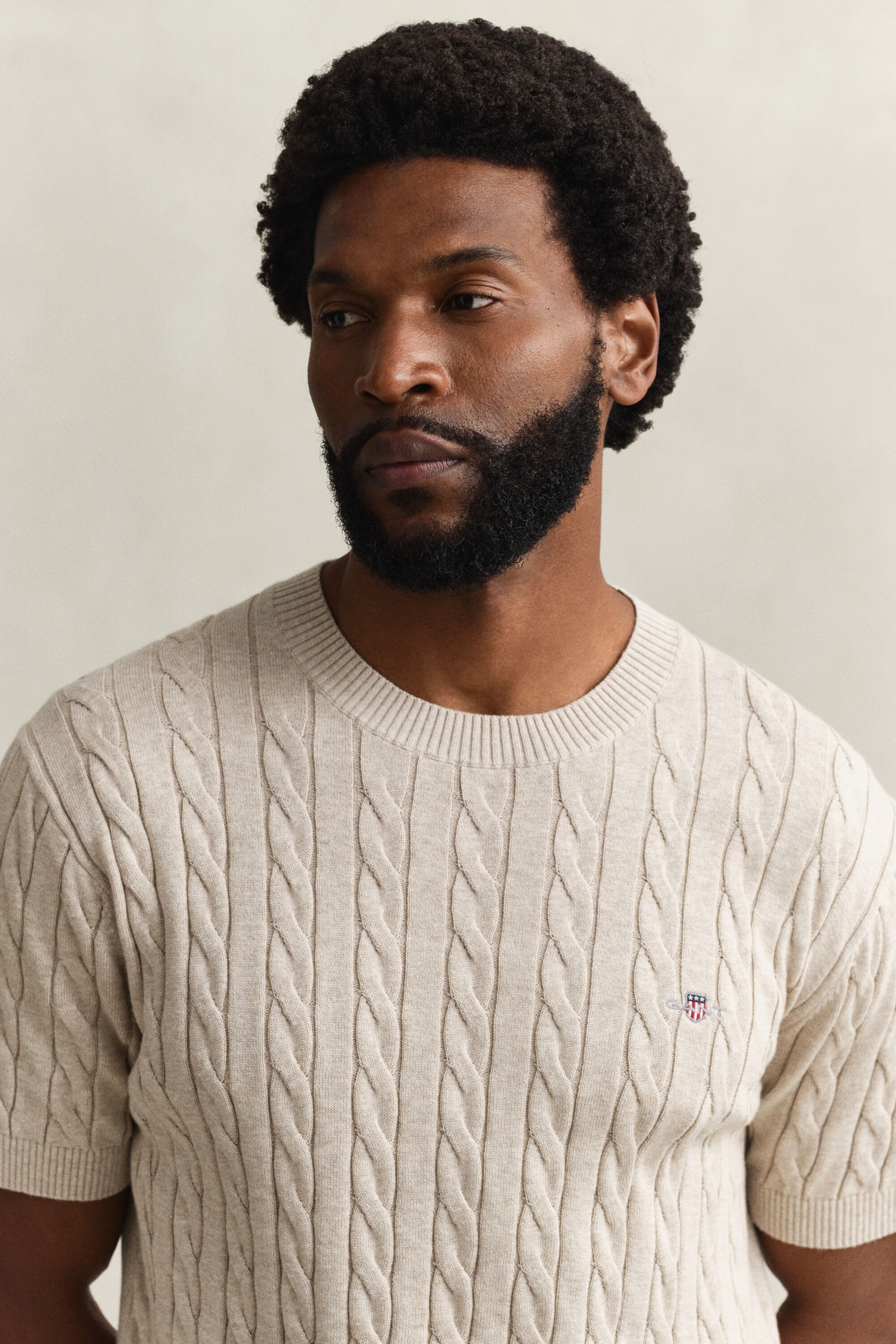 Jersey de punto de ochos de algodón con manga corta