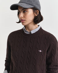 Jersey de cuello redondo y punto de ochos en lana de oveja