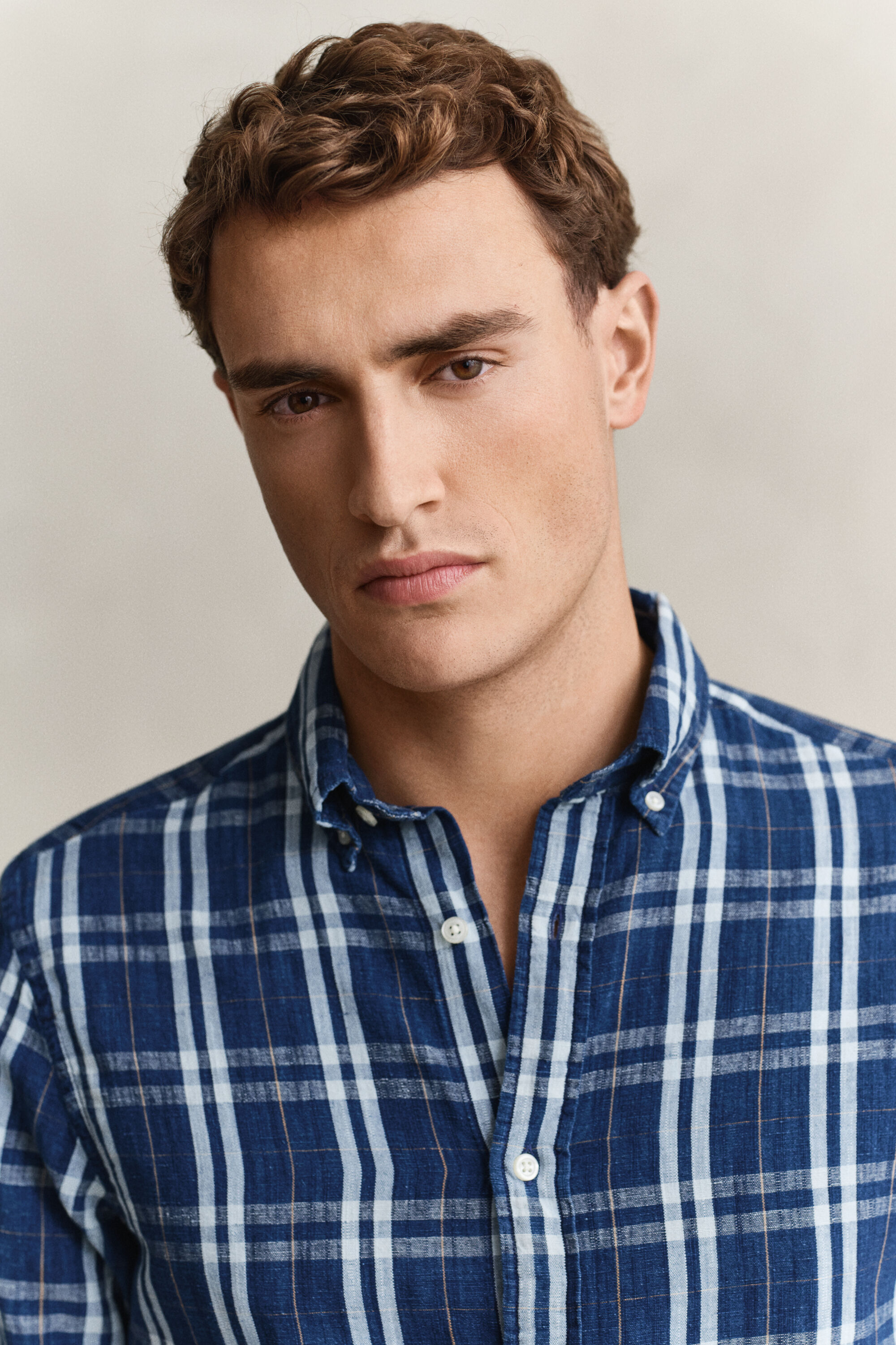 Camisa de cuadros de algodón y lino