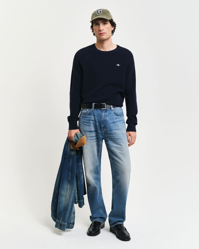 Jersey acanalado de lana y algod&oacute;n con cuello redondo