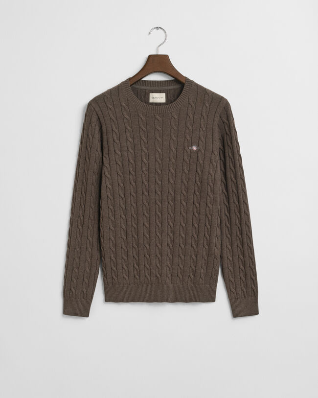 Jersey de cuello redondo y punto de ochos en algodón