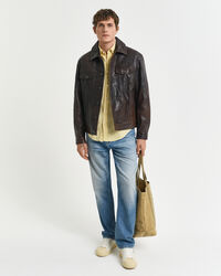 Camisa Regular Fit de manga corta y lino te&ntilde;ido en prenda