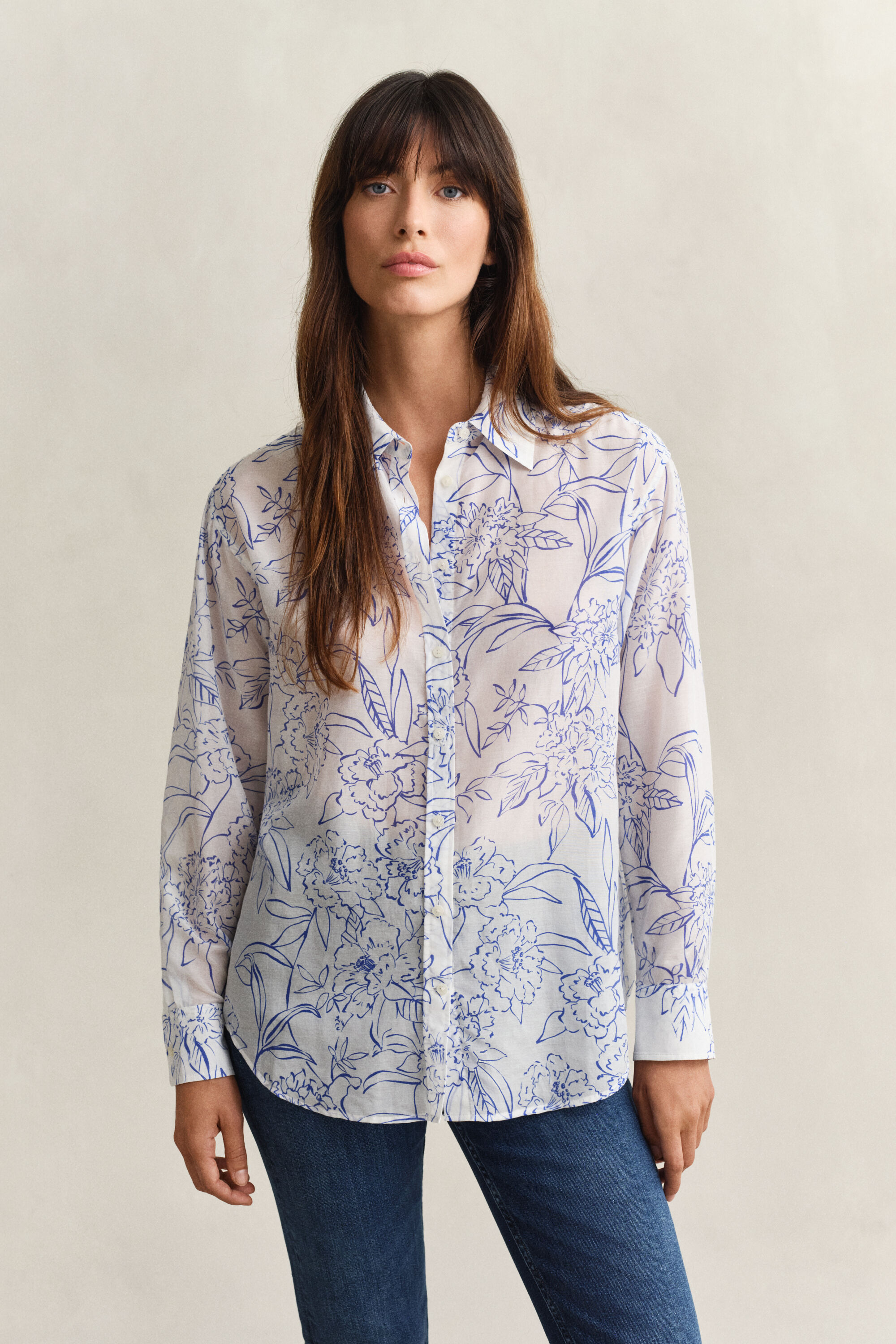 Camisa de seda y algodón con estampado de flores