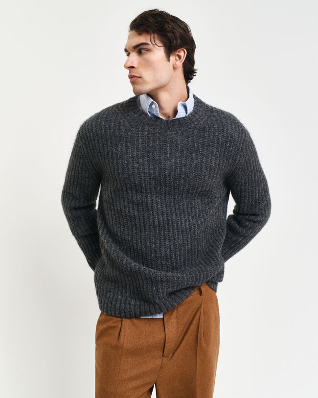 Jersey de cuello redondo en mezcla de lana de alpaca acanalada