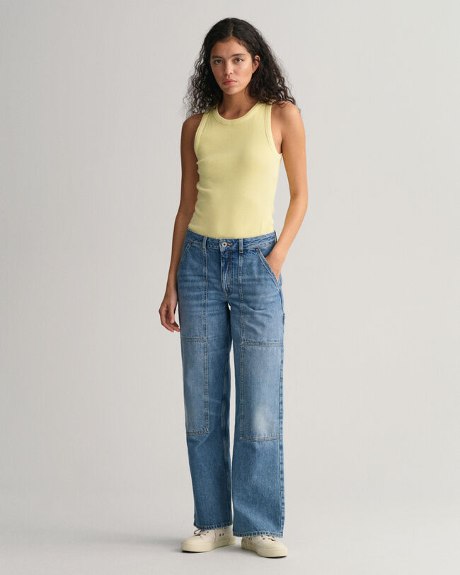 Camiseta acanalada sin mangas y con cuello alto Sunfaded