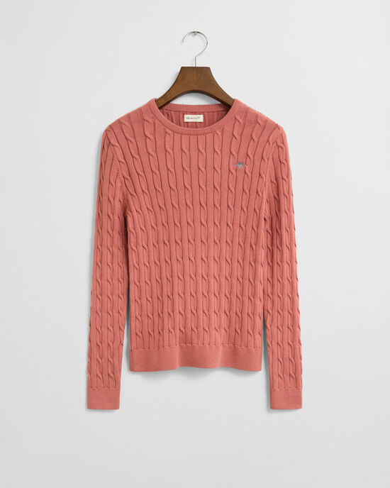 Jersey de cuello redondo con punto de ochos en algodón elástico Teen Girls