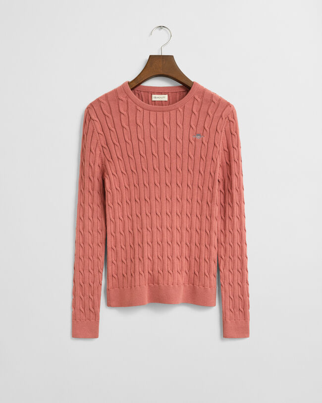 Jersey de cuello redondo con punto de ochos en algodón elástico Teen Girls