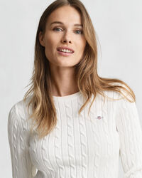 Jersey de cuello redondo y punto de ochos en algodón elástico