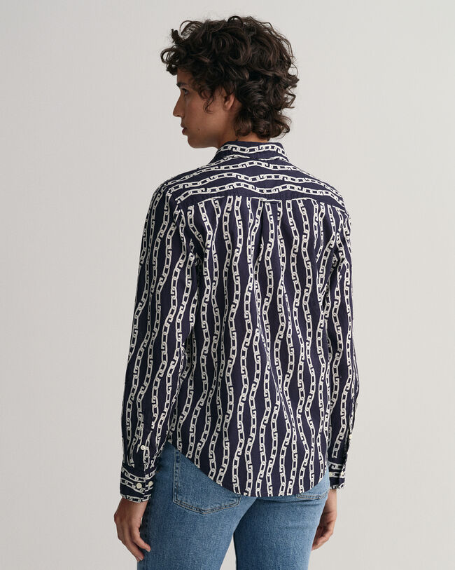 Camisa Regular Fit en gasa de algodón Chain Print