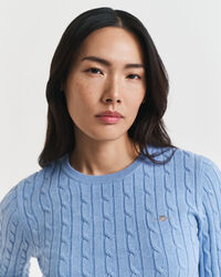 Jersey de cuello redondo y punto de ochos en algodón elástico