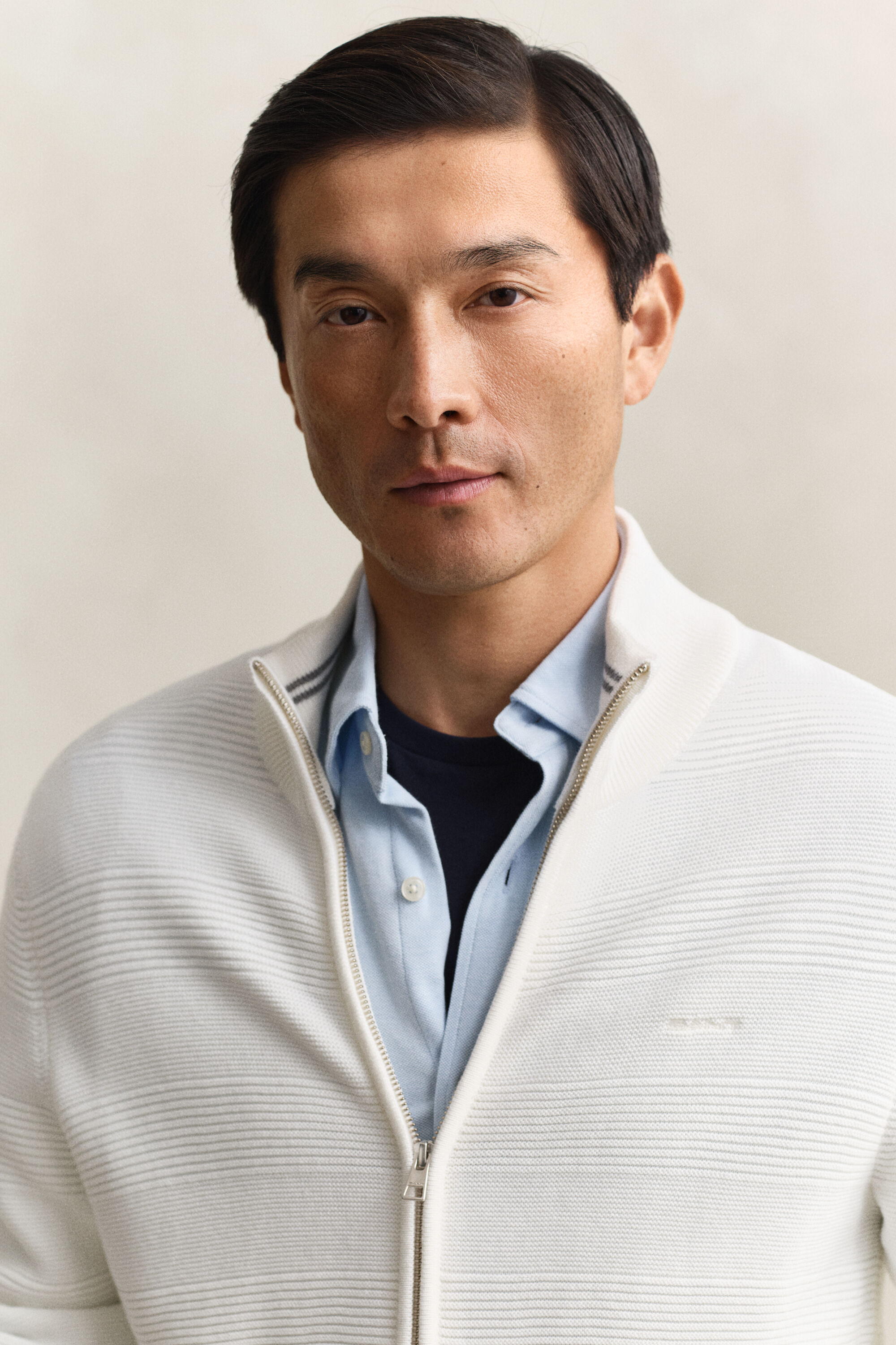 Cárdigan de algodón con cremallera y textura