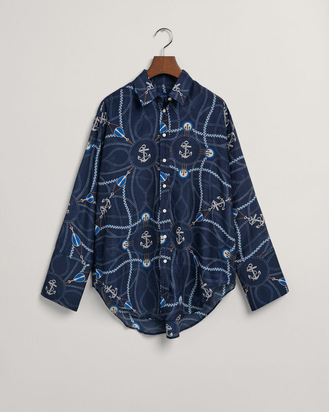 Blusa Relaxed Fit de seda y algodón Sailing Print