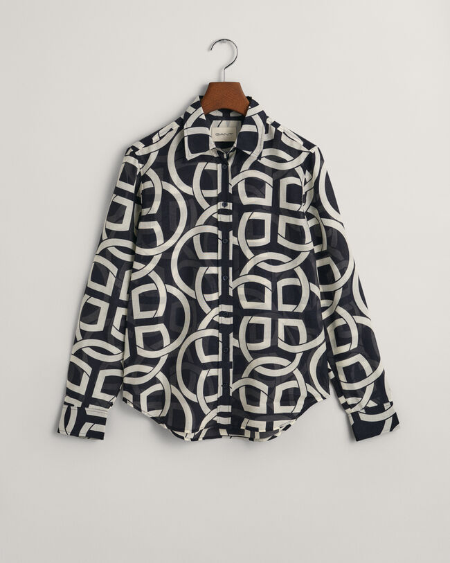 Camisa Regular Fit de algod&oacute;n y seda con estampado Monogram