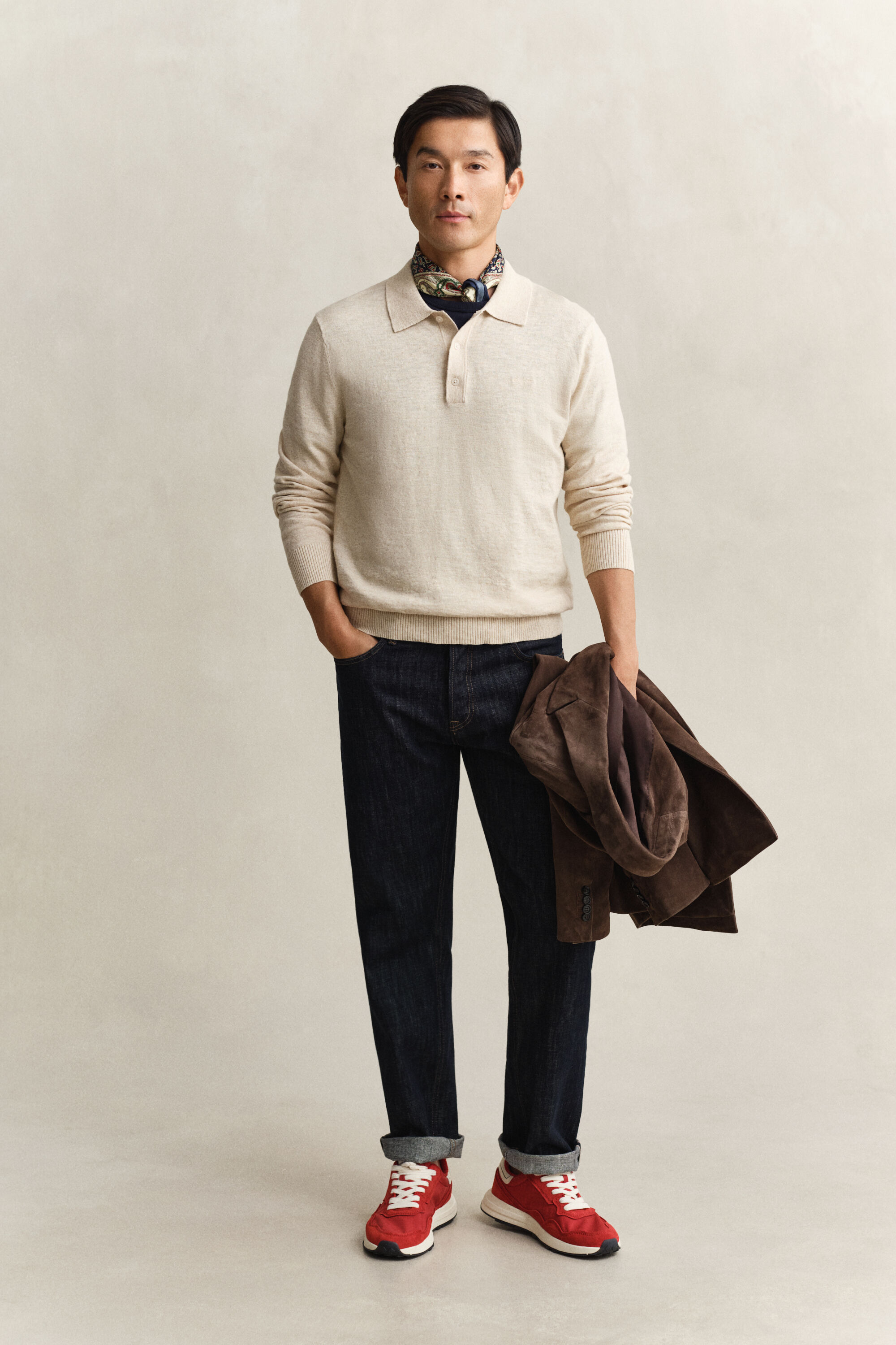 Jersey tipo polo en mezcla de algodón flameado