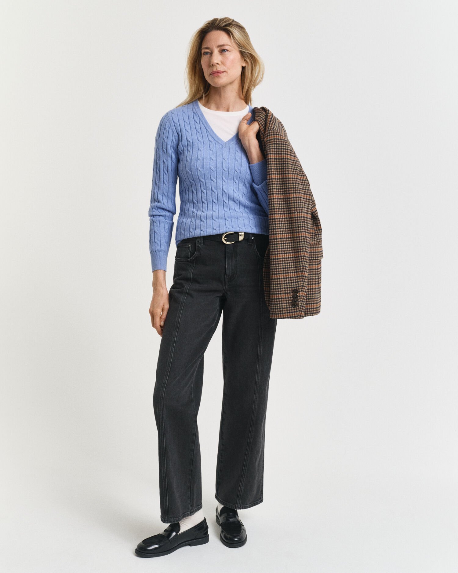 Jersey de cuello de pico en punto de ochos