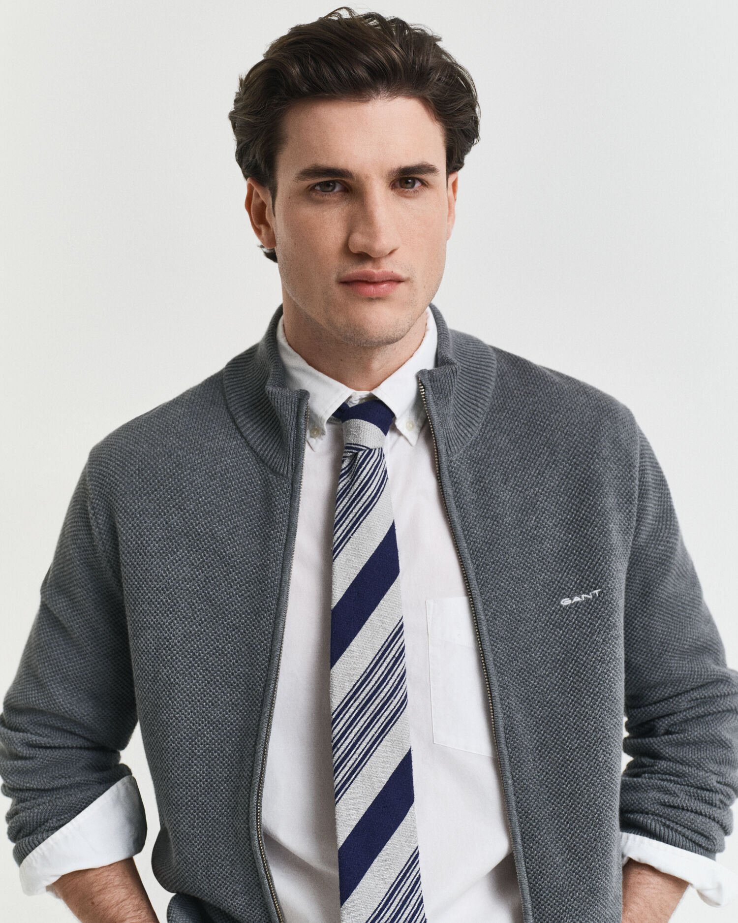 Cárdigan en piqué de algodón con cremallera