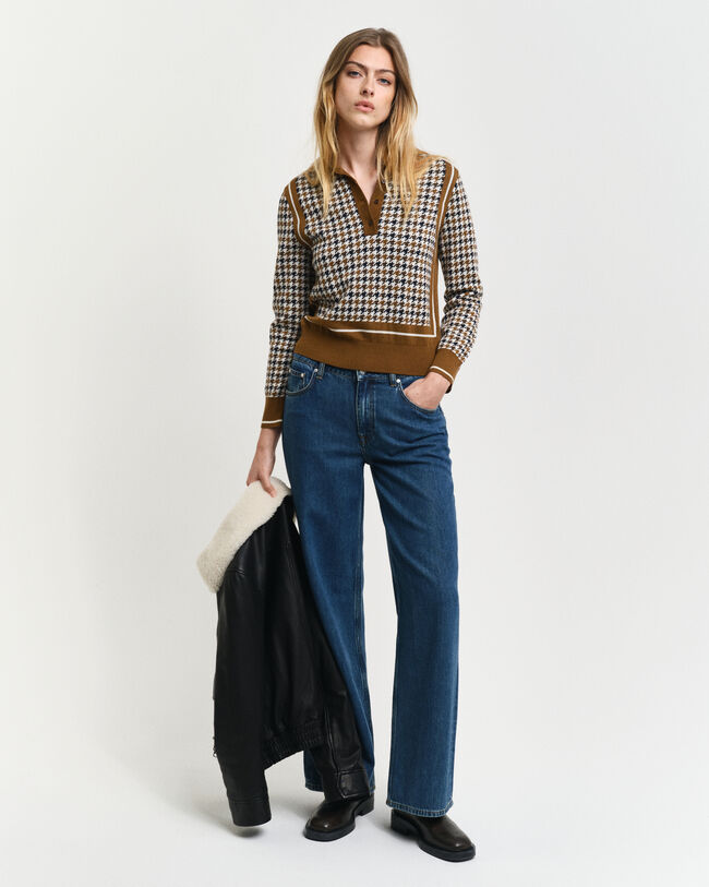 Jersey tipo polo en jacquard con dise&ntilde;o de pata de gallo