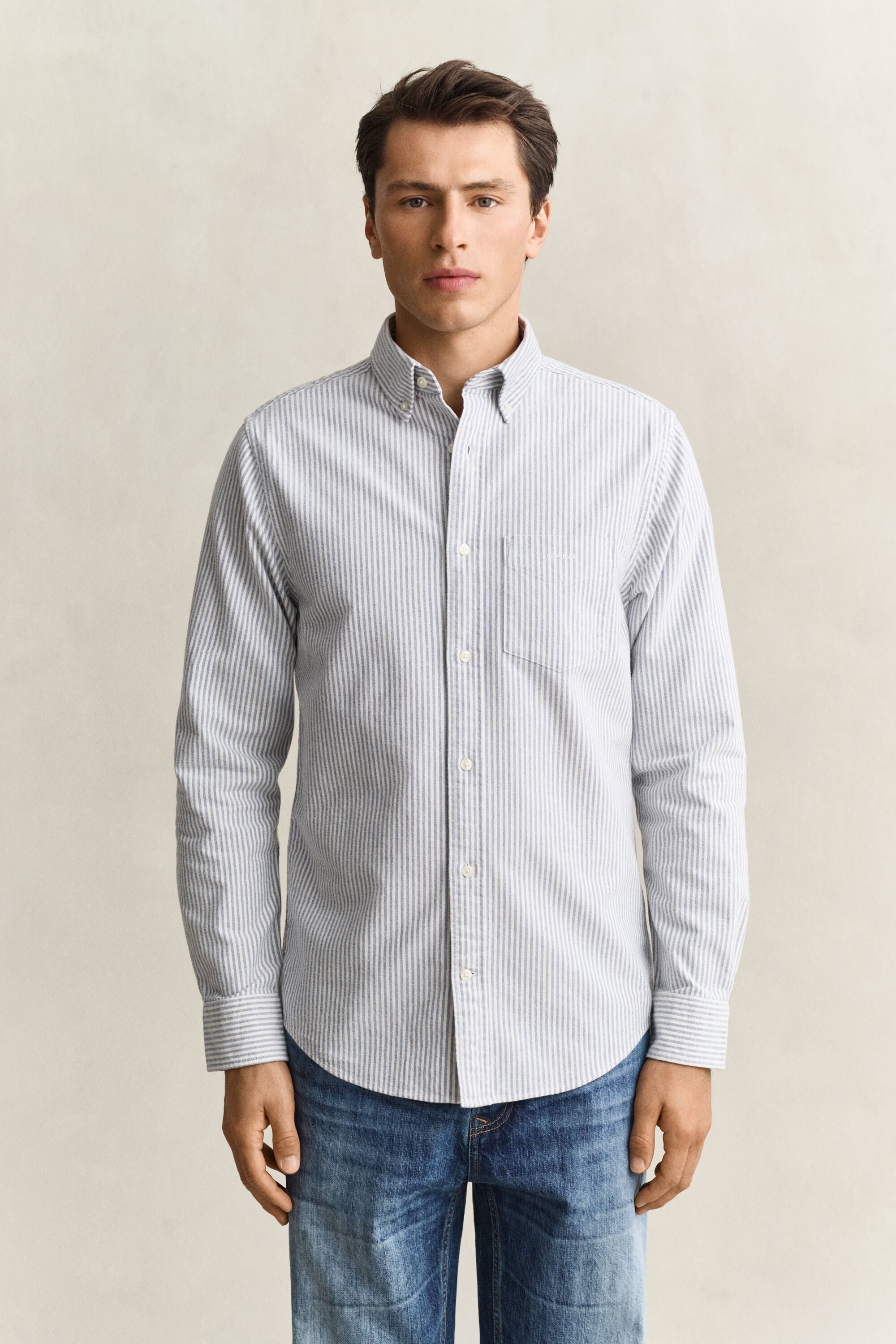Camisa Oxford perchada de rayas