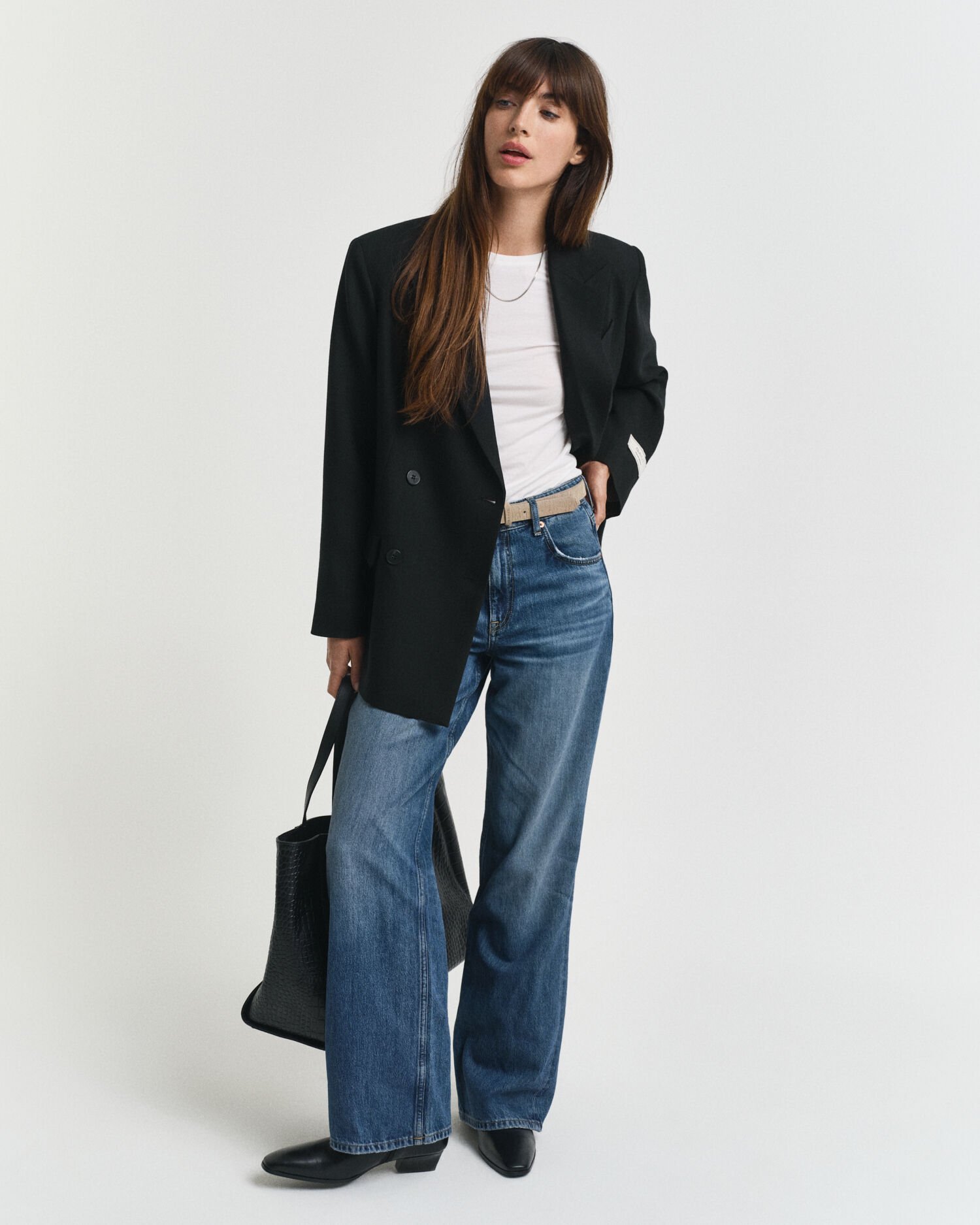 Americana Relaxed Fit de doble botonadura en mezcla de lana Hopsack