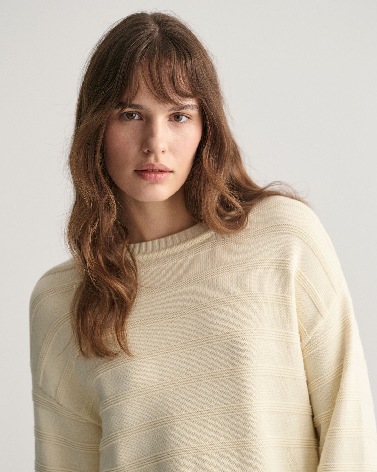 Jersey de algod&oacute;n a rayas con cuello redondo Tonal