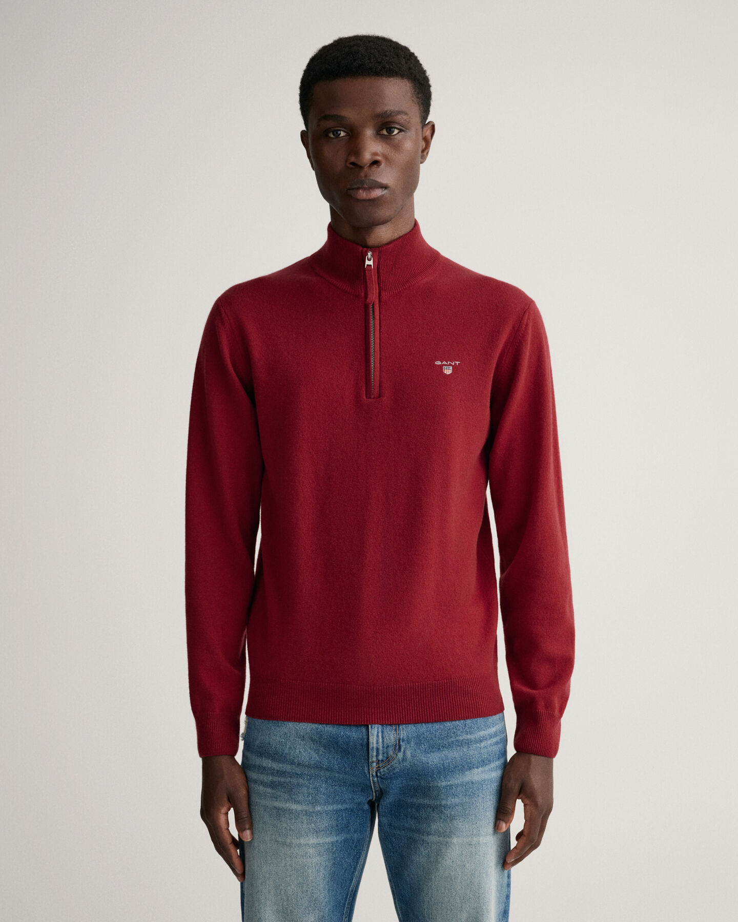 Jersey de lana de oveja muy fina con media cremallera