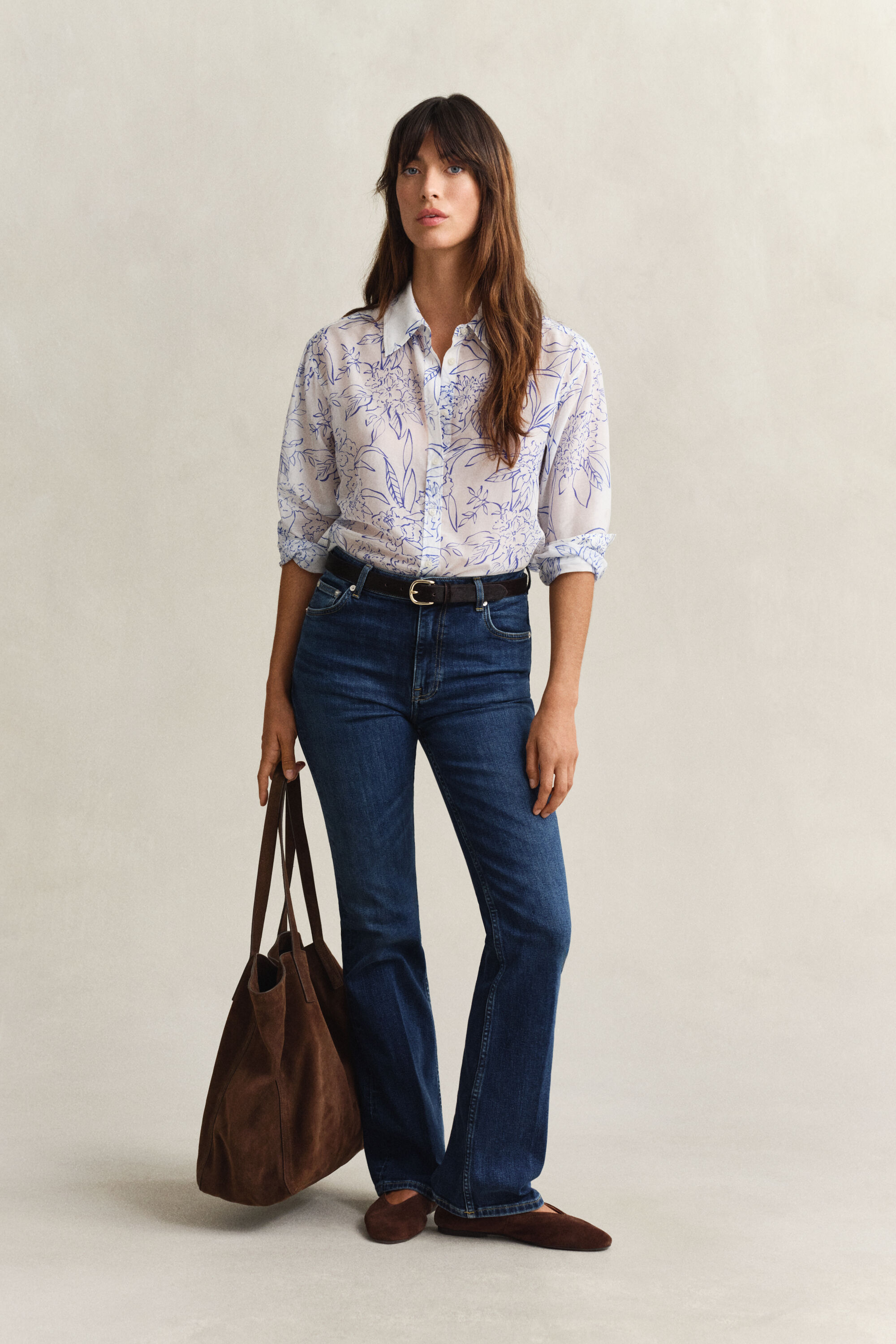 Camisa de seda y algodón con estampado de flores