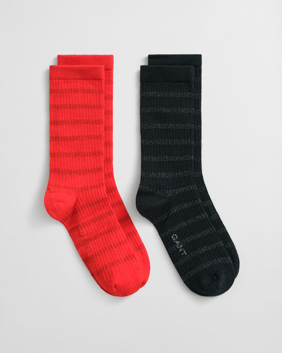 Caja de regalo con dos pares de calcetines a rayas metalizadas