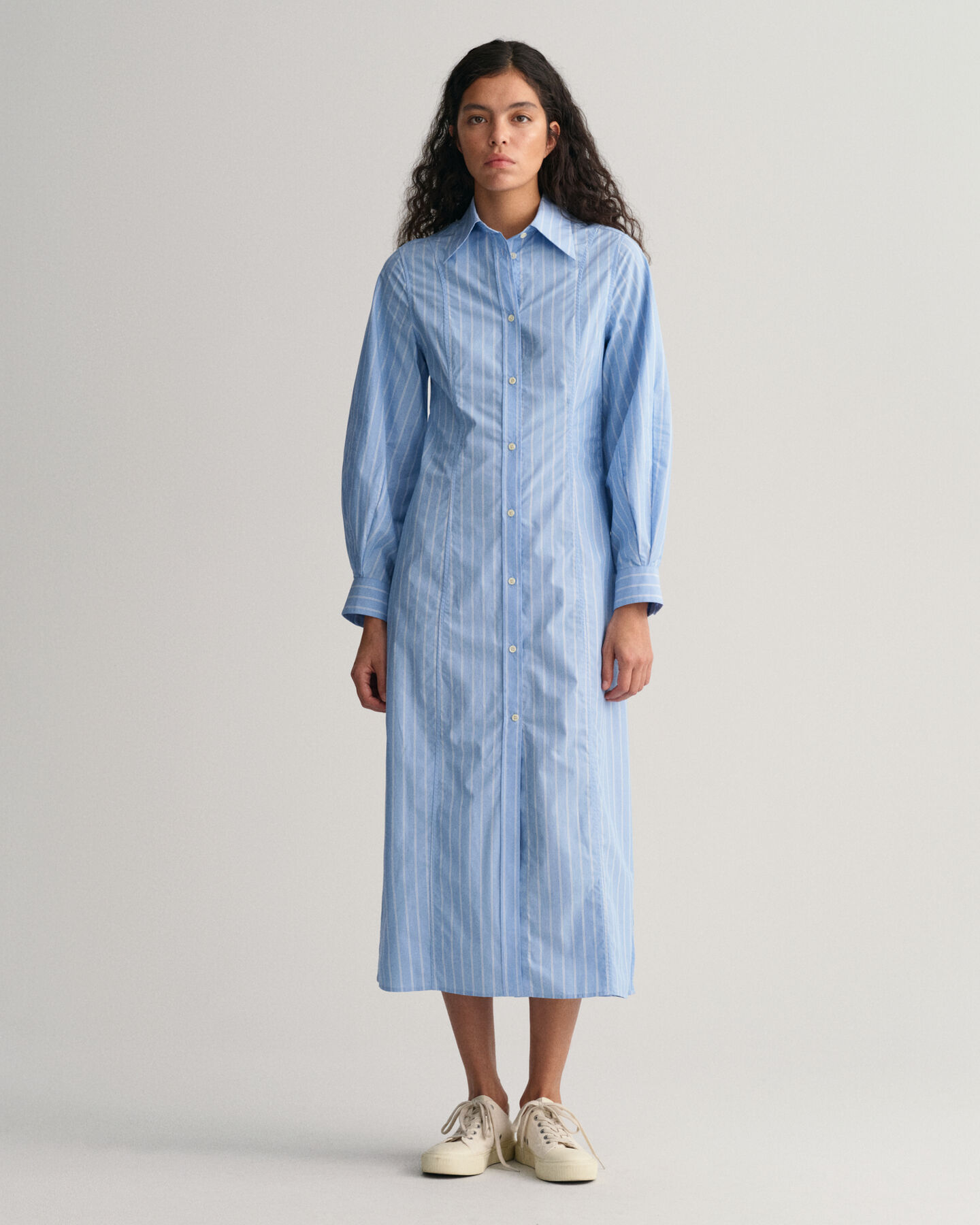 Vestido camisero midi a rayas