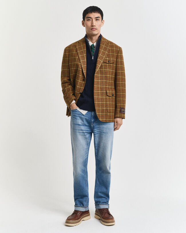 Jersey de punto de ochos en lana de oveja con media cremallera